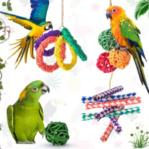 Hiboom 200 Pcs Bird Toys with 100 Finger Traps 60 Rattan Balls Parrot Wicker Balls and 40 Bird Vine Rings, Cockatiel Toys Parakeet Chewing Toys Pet Cage Toys for Budgies, Cockatoos, Parakeets