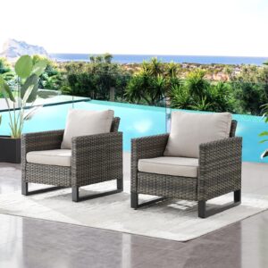 hummuh outdoor chairs pe wicker patio dining chairs set of 2 high back metal frame porch chairs with 4 inch seat cushions