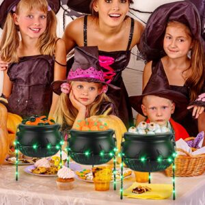 Halloween Decor Witches Cauldron Halloween Candy Bowl Serving Dishes Set of 3 Black Plastic Cauldron with Iron Rack Halloween Cauldron Candy Bucket Punch Bowls for Indoor Outdoor Party Decorations