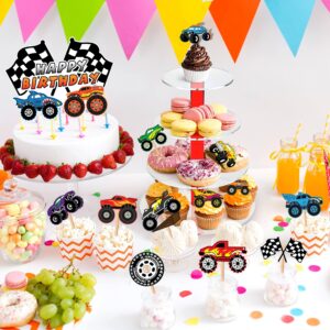 25 PCS Monster Truck Trucks Theme Birthday Party Cake Topper Cupcake Toppers Supplies Decorations Favors Decor Cute Gifts for Games Boys Girls Kids Teen Baby Shower Rewards Prizes Carnival Themed