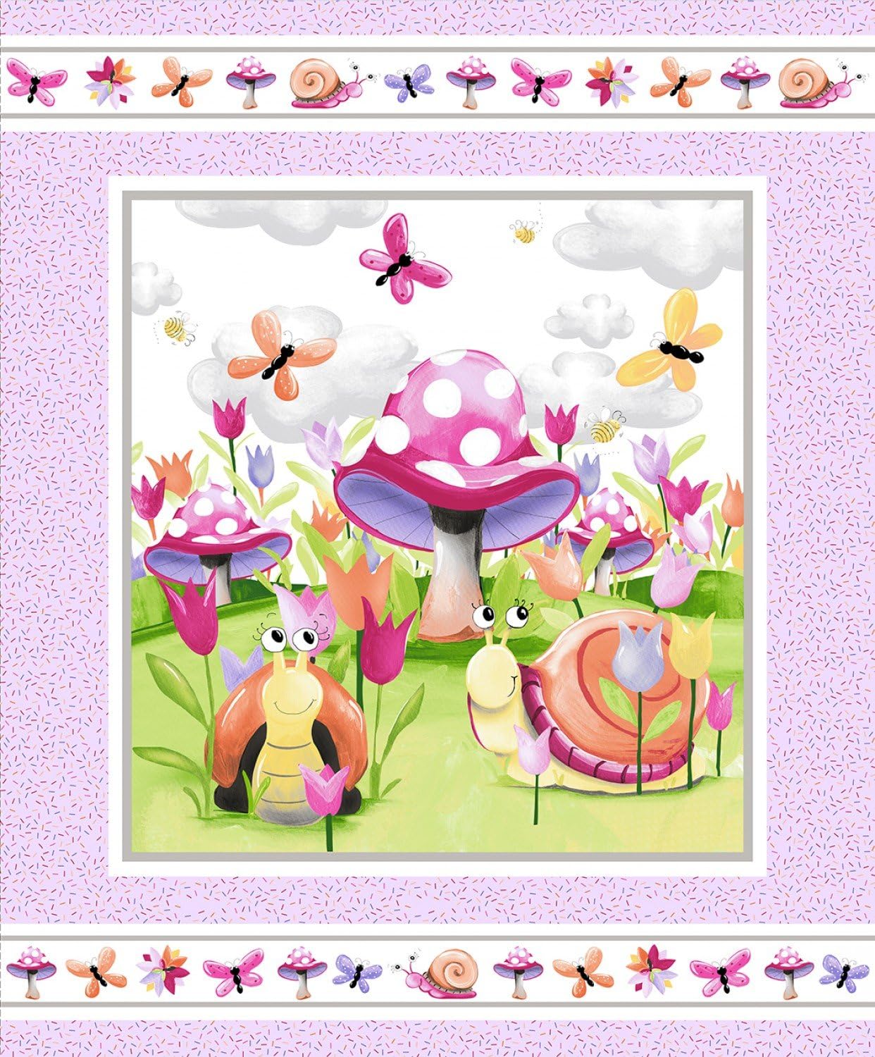 Susybee Sloane The Snail SB20409 545 Light Orchid 36" Quilt Panel Fabric