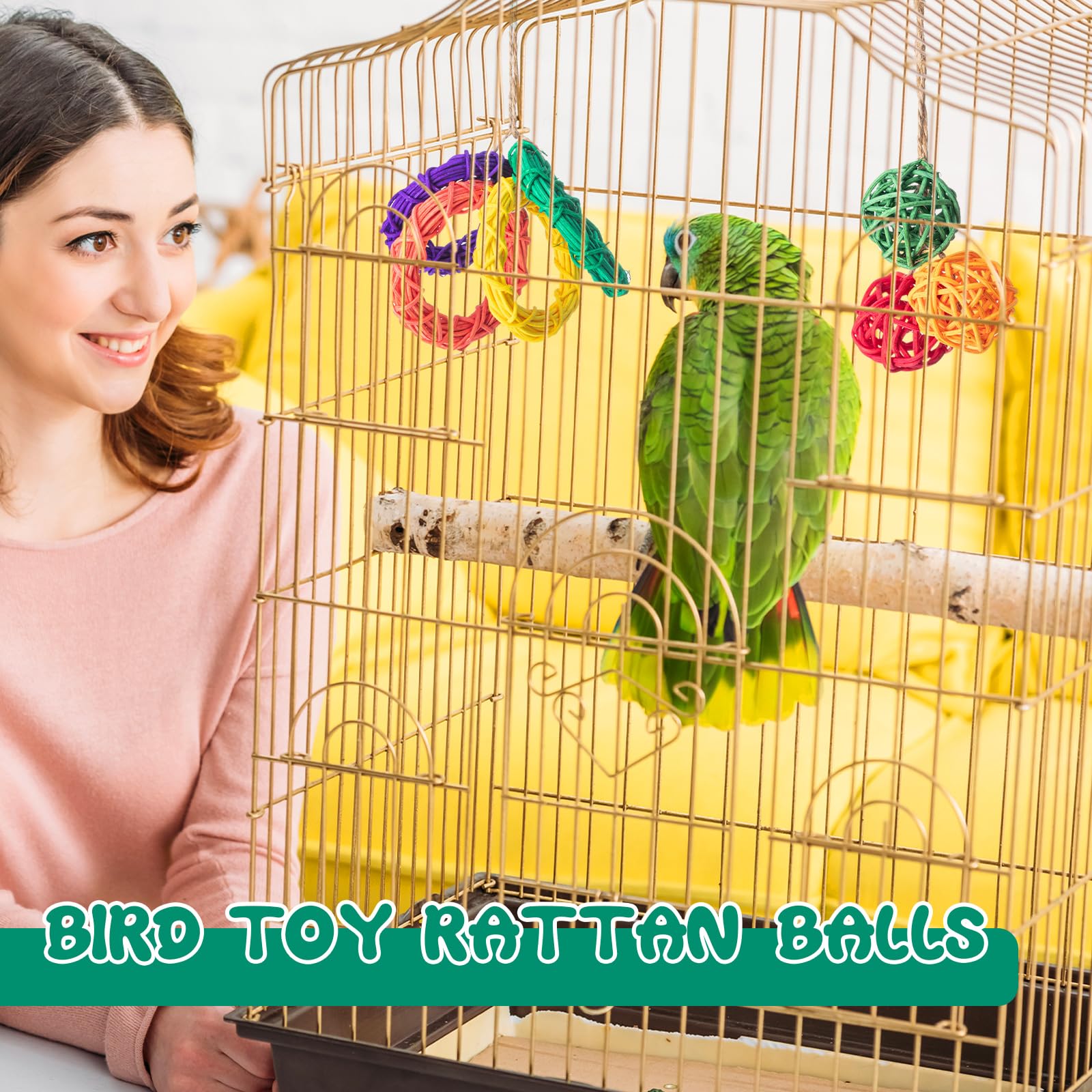 Hiboom 200 Pcs Bird Toys with 100 Finger Traps 60 Rattan Balls Parrot Wicker Balls and 40 Bird Vine Rings, Cockatiel Toys Parakeet Chewing Toys Pet Cage Toys for Budgies, Cockatoos, Parakeets