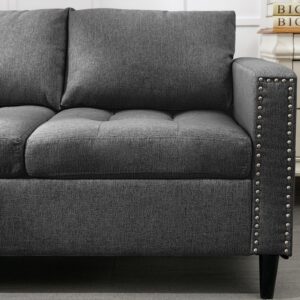 ijuicy 77" Sectional Sofa Couch with Storage Ottoman, 3 Seat L Shaped Sectional Couch, Modern Linen Rivet Tufted Small Couches for Living Room, Apartment & Small Space (Dark Grey)