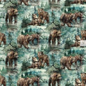 Northcott Northern Peaks Bears, Fabric by The Yard (Pine/Multi)