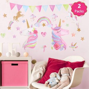 large unicorn wall decal - 2 sheets, vibrant colors, easy to apply and reposition, reusable stickers for kids room decor