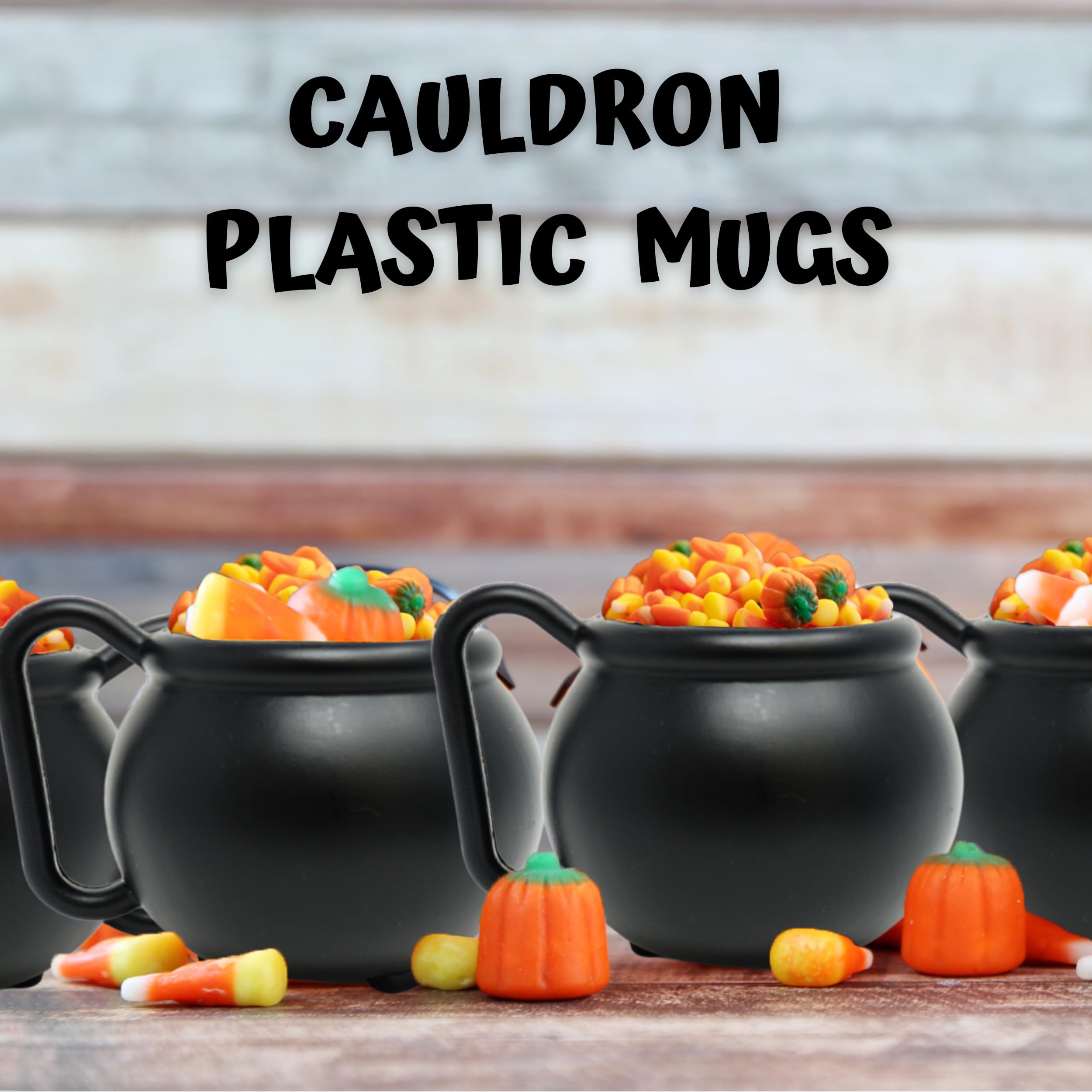 4E's Novelty Set of 12 Black Cauldron Mugs 12 oz, Halloween Cauldron Cups for Drinks - Durable BPA-Free Plastic Halloween Mugs, Witch Mug Party Favors, Spooky Halloween Mugs, Decor Table Party Favors