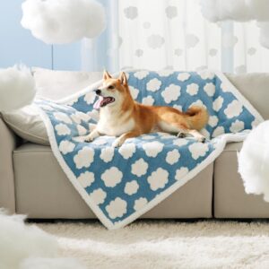 lesure waterproof dog blanket for large dogs - washable double sided dog blankets with warm jacquard shag and soft sherpa fleece, pet cat blanket for couch protection, 3d textured cloud, blue