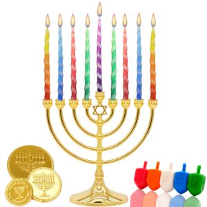 The Dreidel Company Deluxe Twisted Hanukkah Menorah Candles for All 8 Nights of Chanukah, Multicolor (Single)