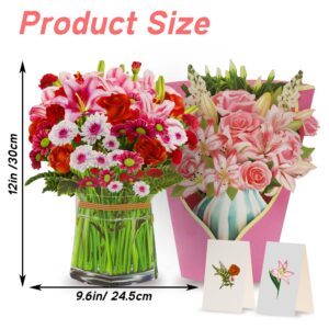 Paper Flowers Pop Up Cards, 3D Flower Birthday Cards Roses & Carnations & Daisies & Lilies, 12 inch Life Sized, Forever Flower Bouquet Graduation Cards with Note Card and Envelope