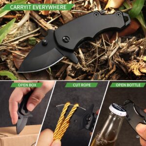 Small Folding Pocket Knife for Men – Compact EDC Keychain Knife with Clip for Camping, Hiking, Everyday Use, Black