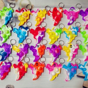 HOZKEAP 24 Packs Bulk Halloween ghost Fidget Bubble Mini Pop Keychain，Small Birthday Party Favors Supplies and Student Prizes