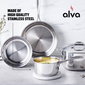 Alva Chef Stainless Steel Saucepan Non Toxic Cookware Induction Compatible 2 Qt PFAS, PFOA & PFTE Free, for Cooking Pan Set, Induction Safe, Add to Your Pots and Pans Set Cookware