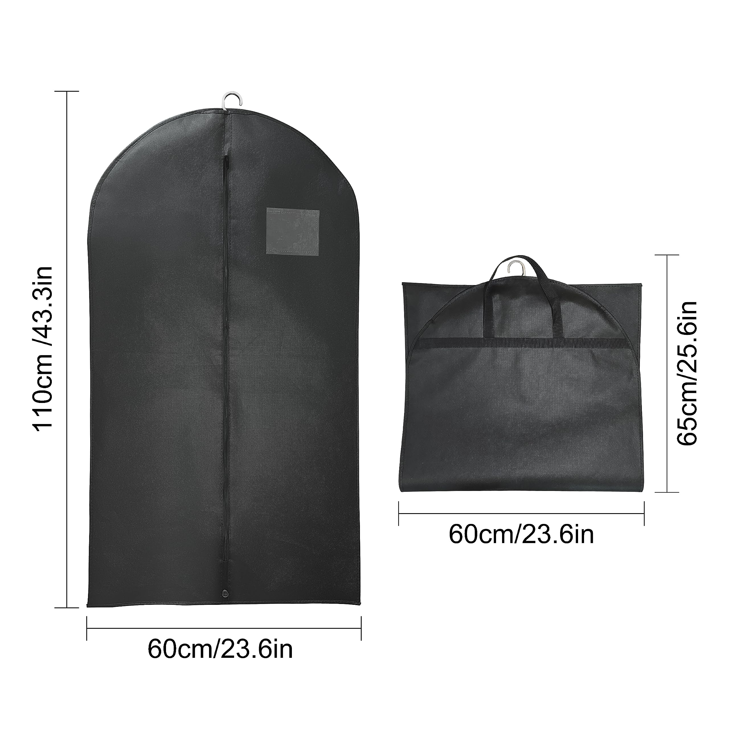 CHENGBAIBAG Black Suit Garment Bags, Set of 6 Portable Men's Travel Suit Bags, Waterproof Sturdy Hanging Clothes Pockets for Closet Storage, Business Travel, Clothes, Dress, Shirts (43.3x23.6 inch)