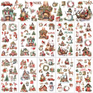 lincia 10 sheets christmas rub on transfers for crafts and furniture rub on transfers stickers snowman vintage reindeer gnome vintage decals for home diy craft 5.91 x 11.81(cute holiday)