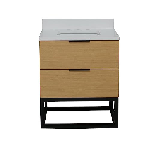 Kitchen Bath Collection Mia 30-inch Bathroom Vanity: Includes Blonde Wood Cabinet with Matte White Countertop and White Ceramic Sink