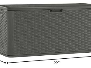 Suncast BMDB13400ST 134-Gallon Extra Large All-Weather UV-Resistant Wicker Pattern Deck Box with Lockable Lid for Garden, Garage, or Patio, Stoney