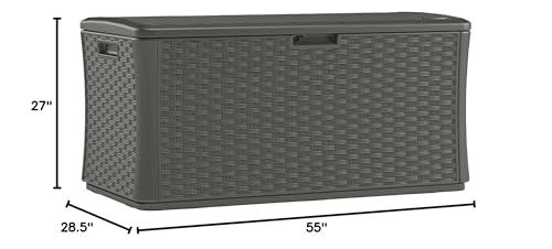 Suncast BMDB13400ST 134-Gallon Extra Large All-Weather UV-Resistant Wicker Pattern Deck Box with Lockable Lid for Garden, Garage, or Patio, Stoney