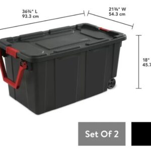 Set of 2 Black 40 Gallon Industrial Tote Plastic Bins with Wheels - Convenient Storage Solution