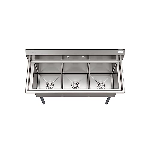 KoolMore 51 in. Three Compartment 18-Gauge Stainless-Steel NSF Commercial Kitchen Sink, Bowl Size 15x15x14, with Three Basins and Pre-Drilled Faucet Holes for Restaurants and Cafes (KM-SC151514-N3)