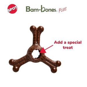 SPOT Bam-Bones Plus Triple Chew - Bamboo Fiber & Nylon, Durable Long Lasting Dog Toy for Aggressive Chewers – Great for Adult Dogs & Teething Puppies Under 90lbs, Non-Splintering, 7in, Bison Flavor