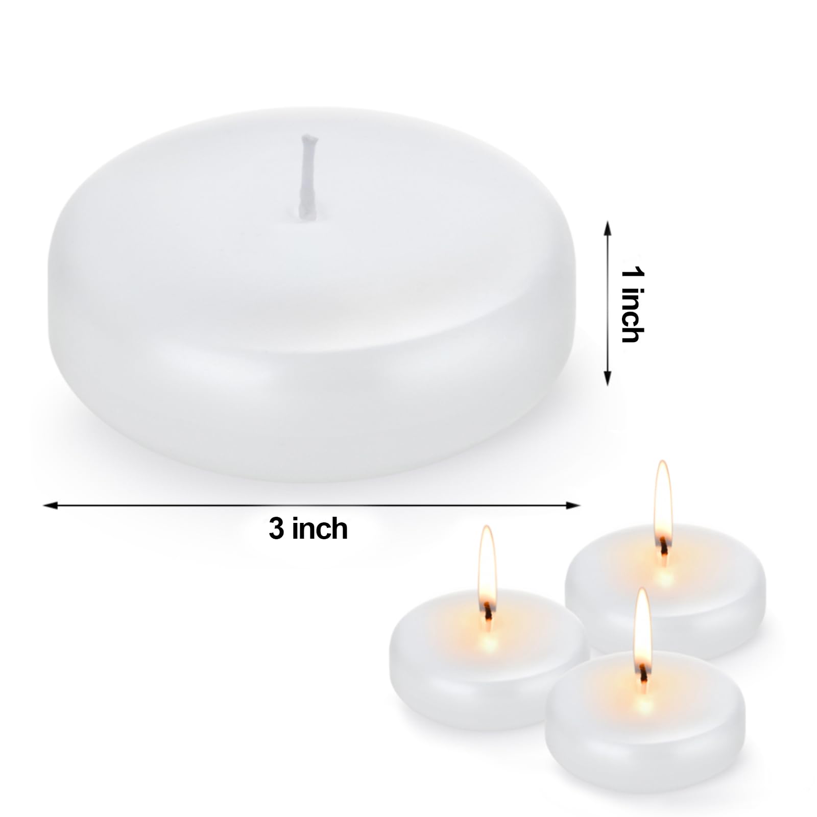 White Floating Candles for Centerpieces 3 inch, Round Burning Tea Light Candles Unscented Smokeless Paraffin Wax Dripless, for Valentine's Day, Wedding, Party, Home Decor, Pool (12 Pack)