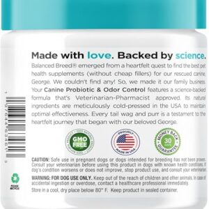 Balanced Breed Dog Probiotics Digestive Gut Health Chew Made in USA Non-GMO Vet-Phamacist Approved Fortiflora Probiotics Dogs Anti Yeast Supplements Constipation Relief Dog Yeast Itchy Skin Itchy Ears