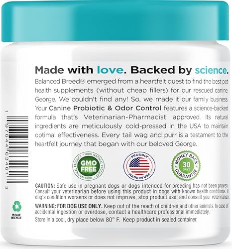 Balanced Breed Dog Probiotics Digestive Gut Health Chew Made in USA Non-GMO Vet-Phamacist Approved Fortiflora Probiotics Dogs Anti Yeast Supplements Constipation Relief Dog Yeast Itchy Skin Itchy Ears