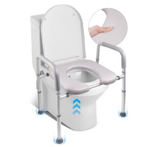 hotodeal toilet seat risers for seniors, heavy duty raised toilet seat with handles - 300lb capacity, height adjustable legs, bathroom assist frame for elderly, pregnant, handicap