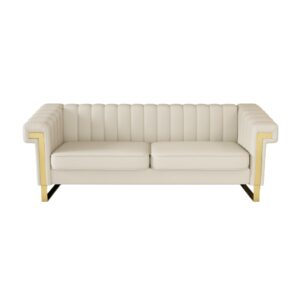 Moxoq Chesterfield Velvet Sofa for Living Room with Gold Metal Legs, 83.86" Mid-Century Modern Luxury Sofa for Bedroom Apartment Office (Beige)