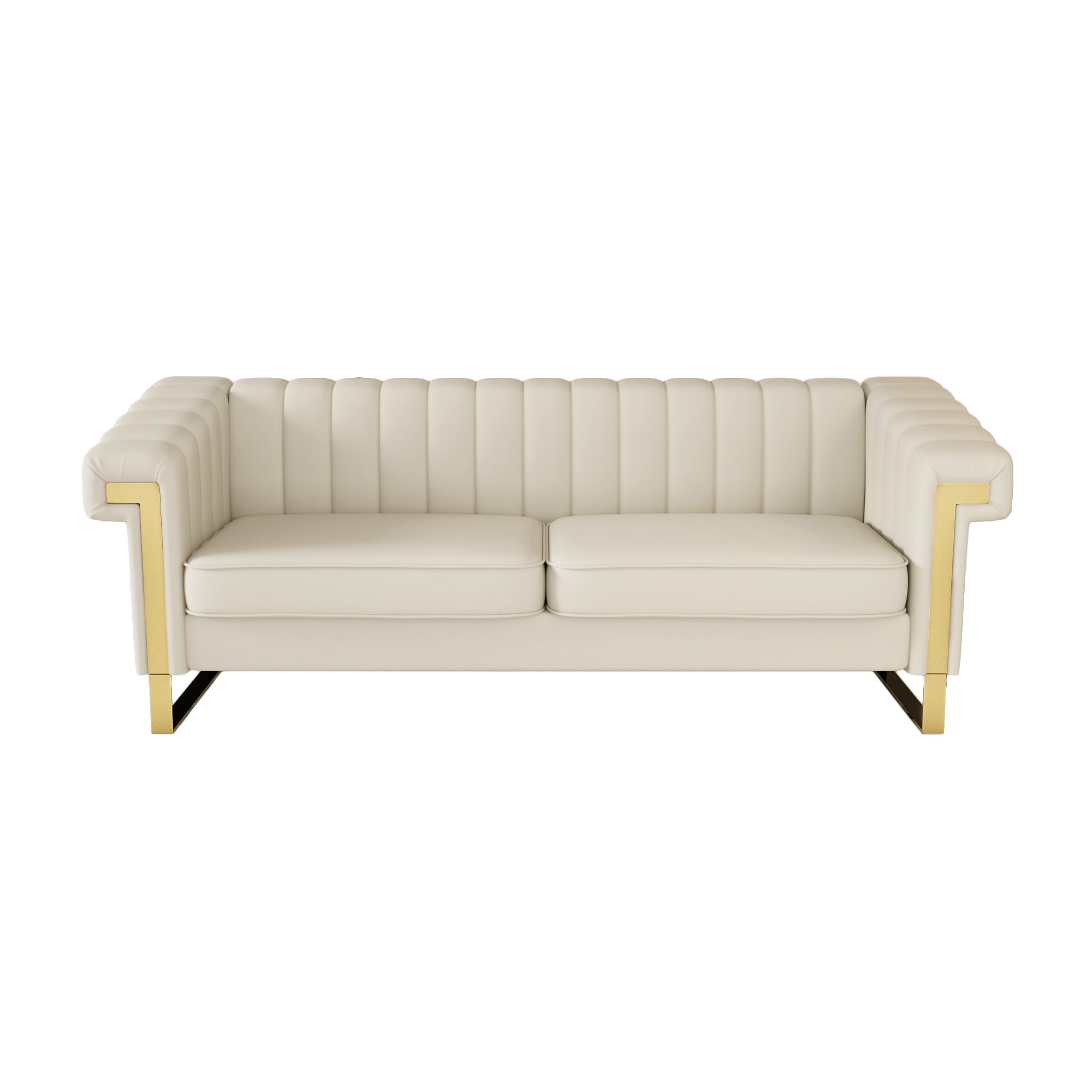 Moxoq Chesterfield Velvet Sofa for Living Room with Gold Metal Legs, 83.86" Mid-Century Modern Luxury Sofa for Bedroom Apartment Office (Beige)