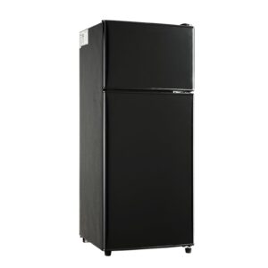 euasoo kb fls-80-black 3.5cu.ft compact, small refrigerator with freezer, retro fridge with dual door, 7 level adjustable thermostat for garage, dorm,bedroom, office, apartment, black