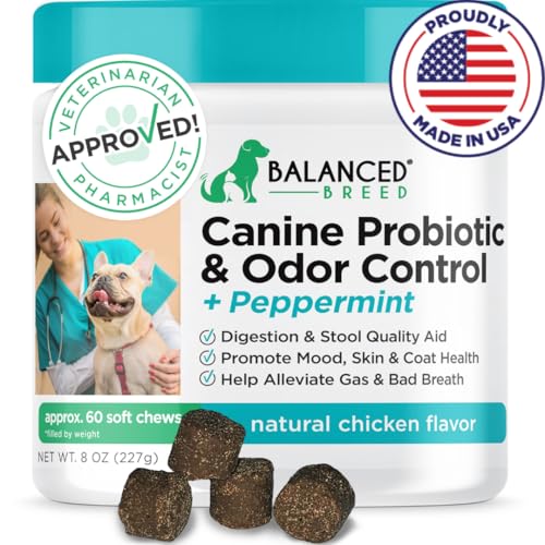 Balanced Breed Dog Probiotics Digestive Gut Health Chew Made in USA Non-GMO Vet-Phamacist Approved Fortiflora Probiotics Dogs Anti Yeast Supplements Constipation Relief Dog Yeast Itchy Skin Itchy Ears