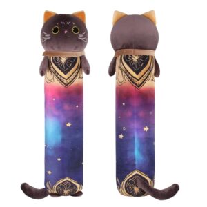 merryxd kawaii long cat plush body pillow, 28”soft cute black stuffed animals plushies, kids big doll toys, ideal gifts for cuddles,girls,girlfriend,boys,birthday,christmas,halloween,valentine's day