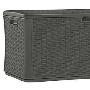 Suncast BMDB13400ST 134-Gallon Extra Large All-Weather UV-Resistant Wicker Pattern Deck Box with Lockable Lid for Garden, Garage, or Patio, Stoney