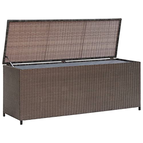 TIFITGO Asomie Patio Storage Box Brown 47.2"x19.7"x23.6" Poly Rattan Indoor stockage bin home chest house tank Outdoor Furniture Outdoor Storage Boxes US Stock Fast Shipment Brown