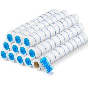 jinei 12 pcs 18 inch paint roller covers 3/8" nap roller covers large paint roller sleeves microfiber wide paint rollers for wall, ceiling, painters, painting surfaces, blue, white