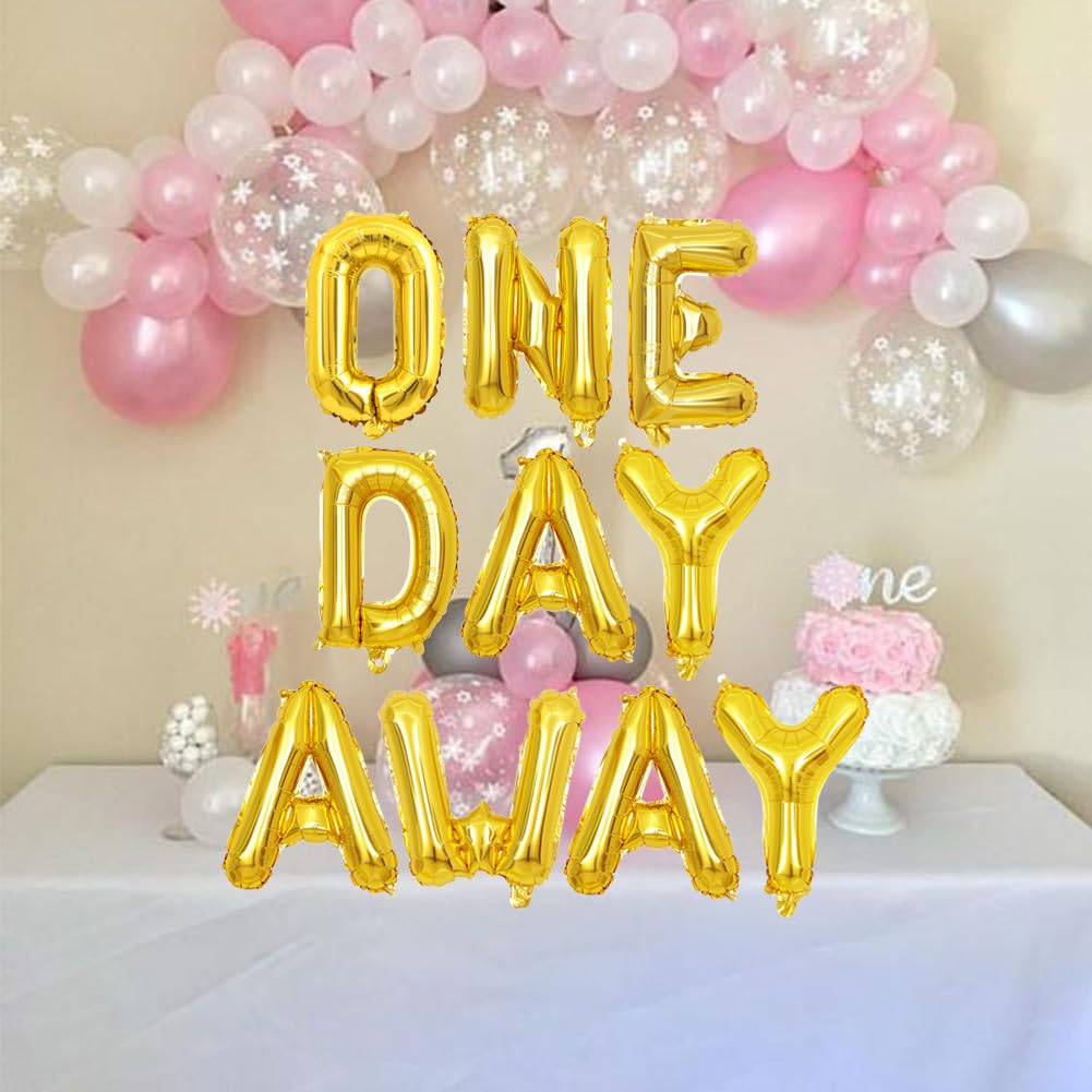 Geloar One Day Away Rehearsal Dinner Banner, One Day Away Party Supplies Balloons Banner for Tomorrow We Do The Night Before Wedding Bridal Shower Photo Background Decorations (Gold)