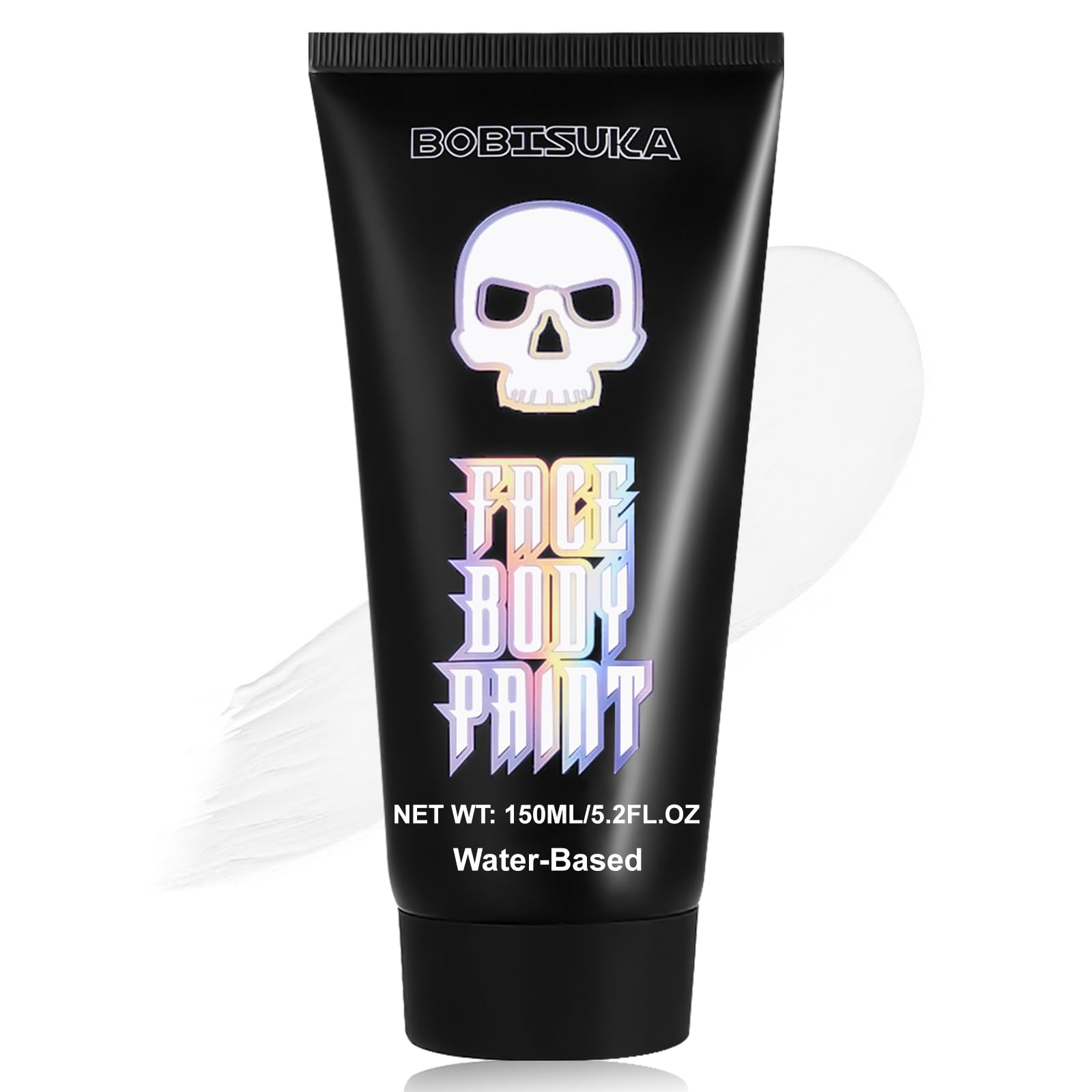 BOBISUKA 150ml PRO Large Tube Water-Based Clown White Face Body Paint, 5.2Oz FX Cream Washable Makeup Goth Joker Skeleton Face Painting for Adults Kids Cosplay Halloween Costume Makeup Foundation