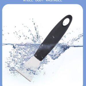 Stainless Steel Scraper, Oven Scraper Tool,Induction Hob, Stoves,None-Scratches Putty Scraper for Kitchen Cleaning,Wallpaper Scraper, Paint Scraper，Straight Version + Bending Version 2-Piece