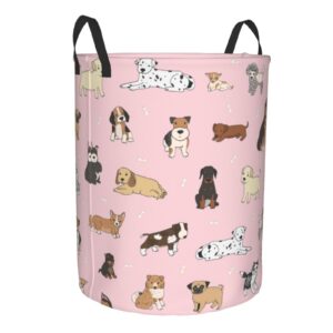 Gbuzozie Cute Dogs Animals Round Laundry Hamper Cartoon Dog Pets Storage Basket Toys Clothes Organizer Bin For Home Bathroom Bedroom Dorm Nursery, 38l