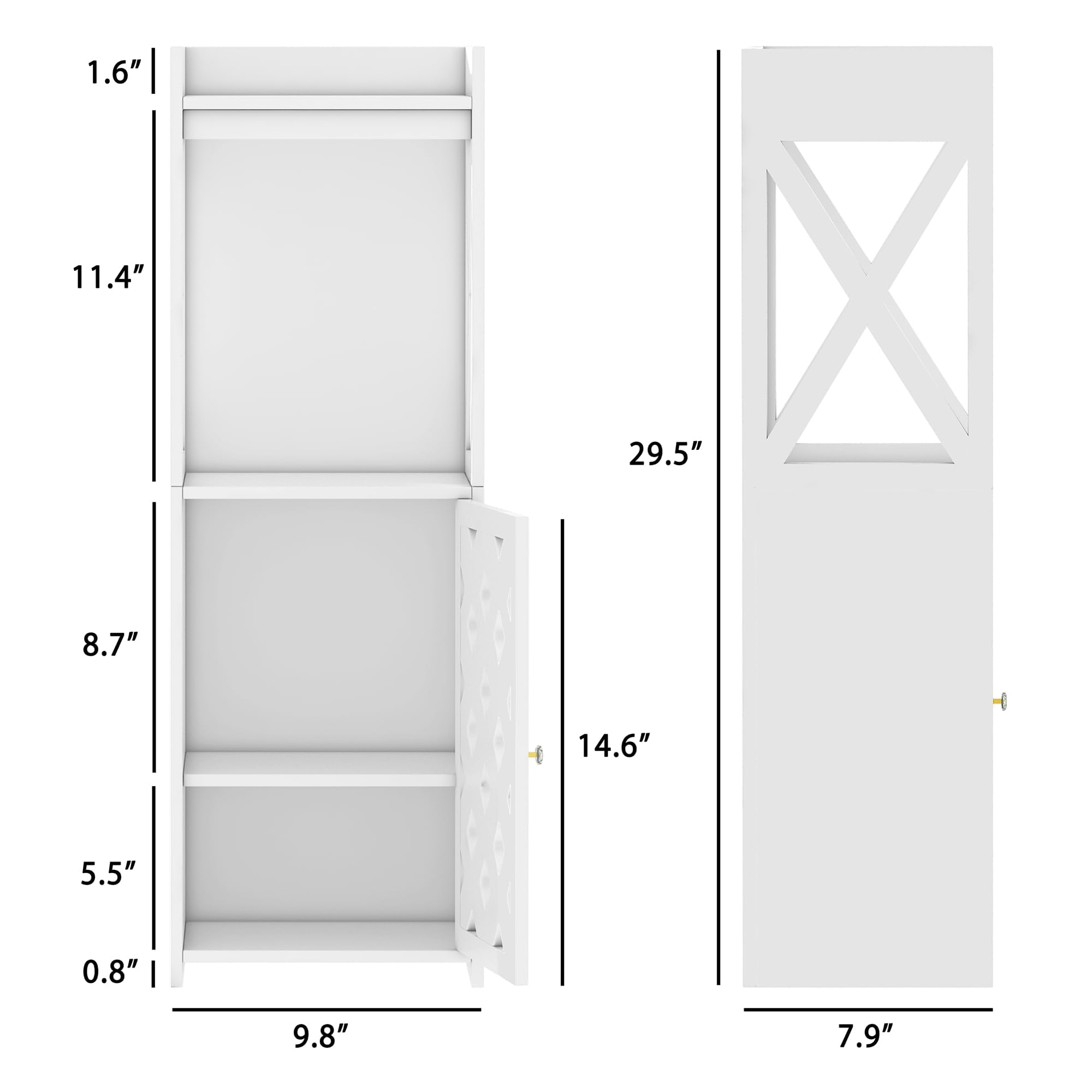 BYFU Bathroom Storage Cabinet, White Bathroom Floor Cabinet Freestanding Organizer with Door and Open Shelf for Kitchen Living Room Narrow Space