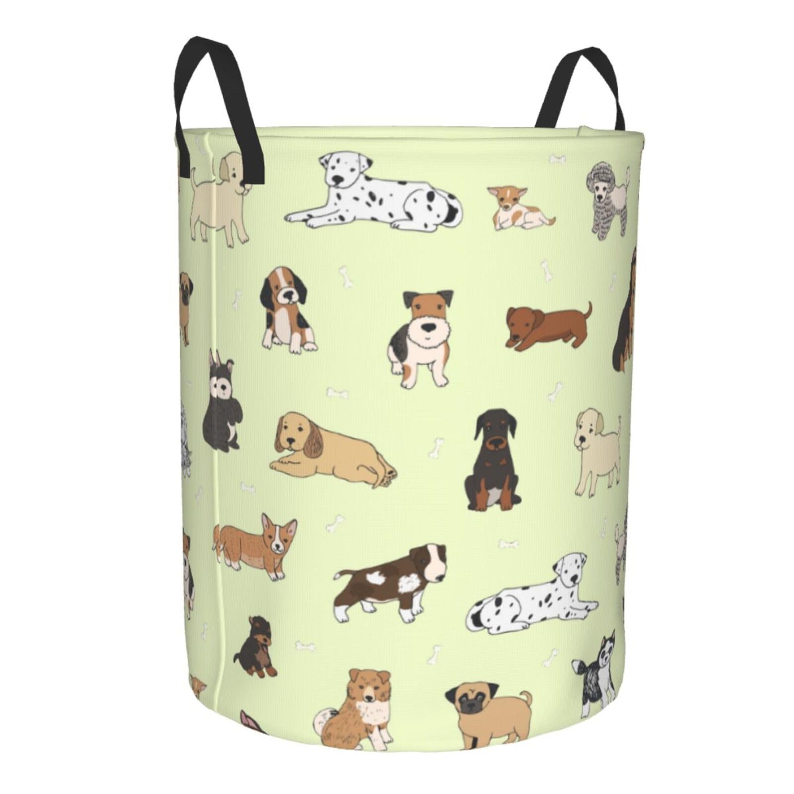 Gbuzozie Cute Puppy Dogs Round Laundry Hamper Cartoon Animals Storage Basket Toys Clothes Organizer Bin For Home Bathroom Bedroom Dorm Nursery, 62l