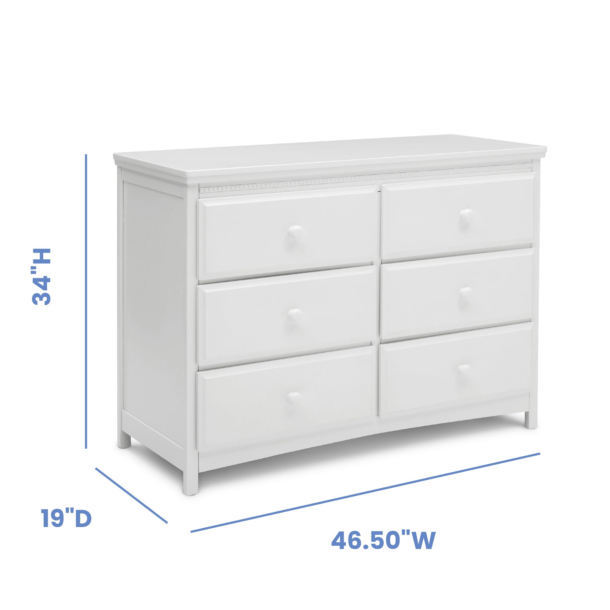 Delta Children Emerson 6 Drawer Dresser with Interlocking Drawers - Greenguard Gold Certified, Bianca White