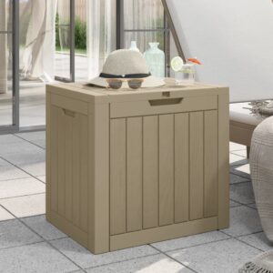 TIFITGO Asomie Patio Storage Box Light Brown 21.9"x16.9"x20.9" Polypropylene Indoor stockage bin home chest house tank Outdoor Furniture Outdoor Storage Boxes US Stock Fast Shipment Black