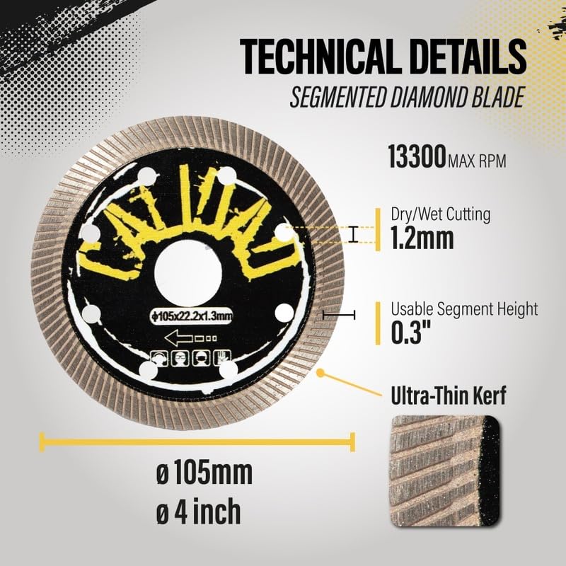 Calidad Turbo Diamond Saw Blades, 4 inch Ultra-Thin Angle Grinder Blade - Chip-Free Cutting for Porcelain & Ceramics - Angle Grinder Discs - Suitable for Dry and Wet Cutting - Pack of 5