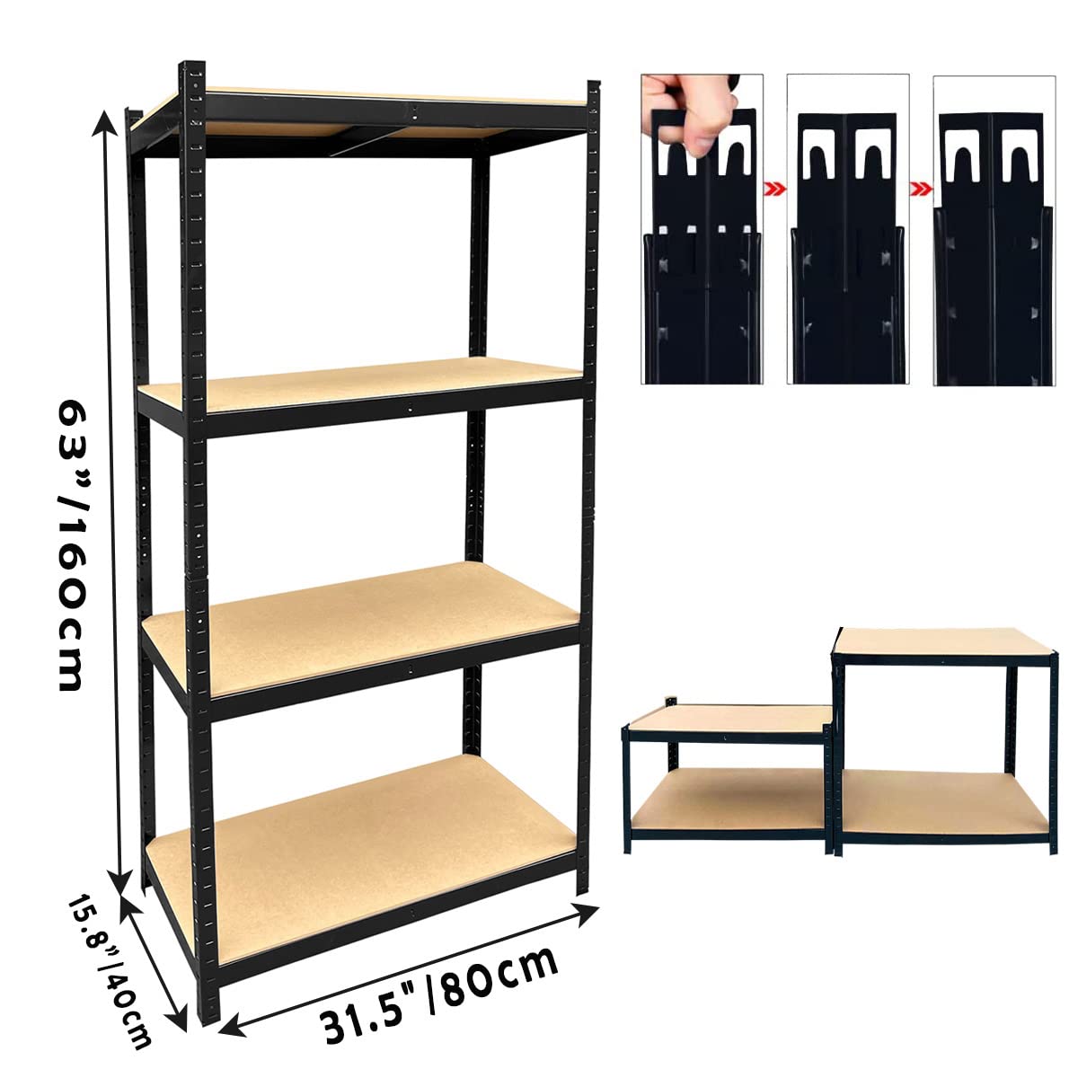 4-Tier Storage Shelves, Adjustable Freestanding Metal Shelving Unit 63" High 31.5" Wide 16" Deep Heavy Duty Utility Rack, Boltless Assembly Garage Storage Shelves for Warehouse Garage Pantry Kitchen