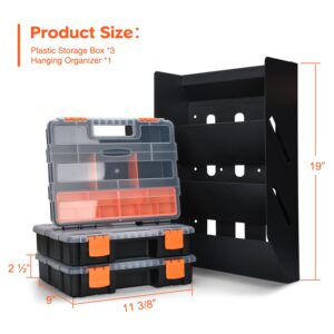 DITKOK Hanging Tote Kit for Van Shelving Storage System, 3 Plastic Storage Box with1 Set Galvanized Steel Hanging Organizer Holder for Small Parts, Screws and Hardwares