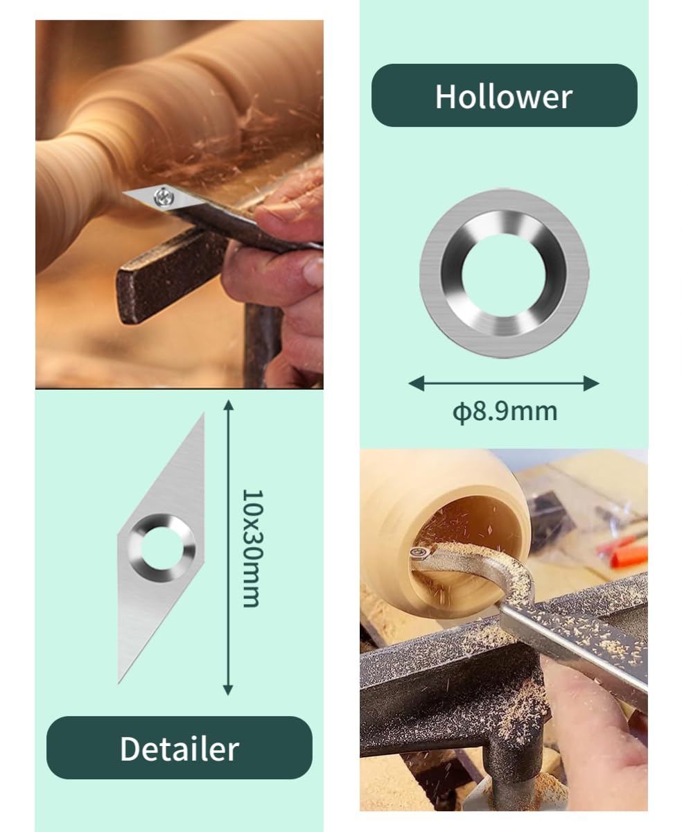 TBPA 24 Pieces Tungsten Carbide Cutters Inserts Set for Wood Lathe Turning Tools Included 11mm Square with Radius,12mm and 8.9mm Round, 30x10mm Sharp Point Diamond,12 Pieces screws