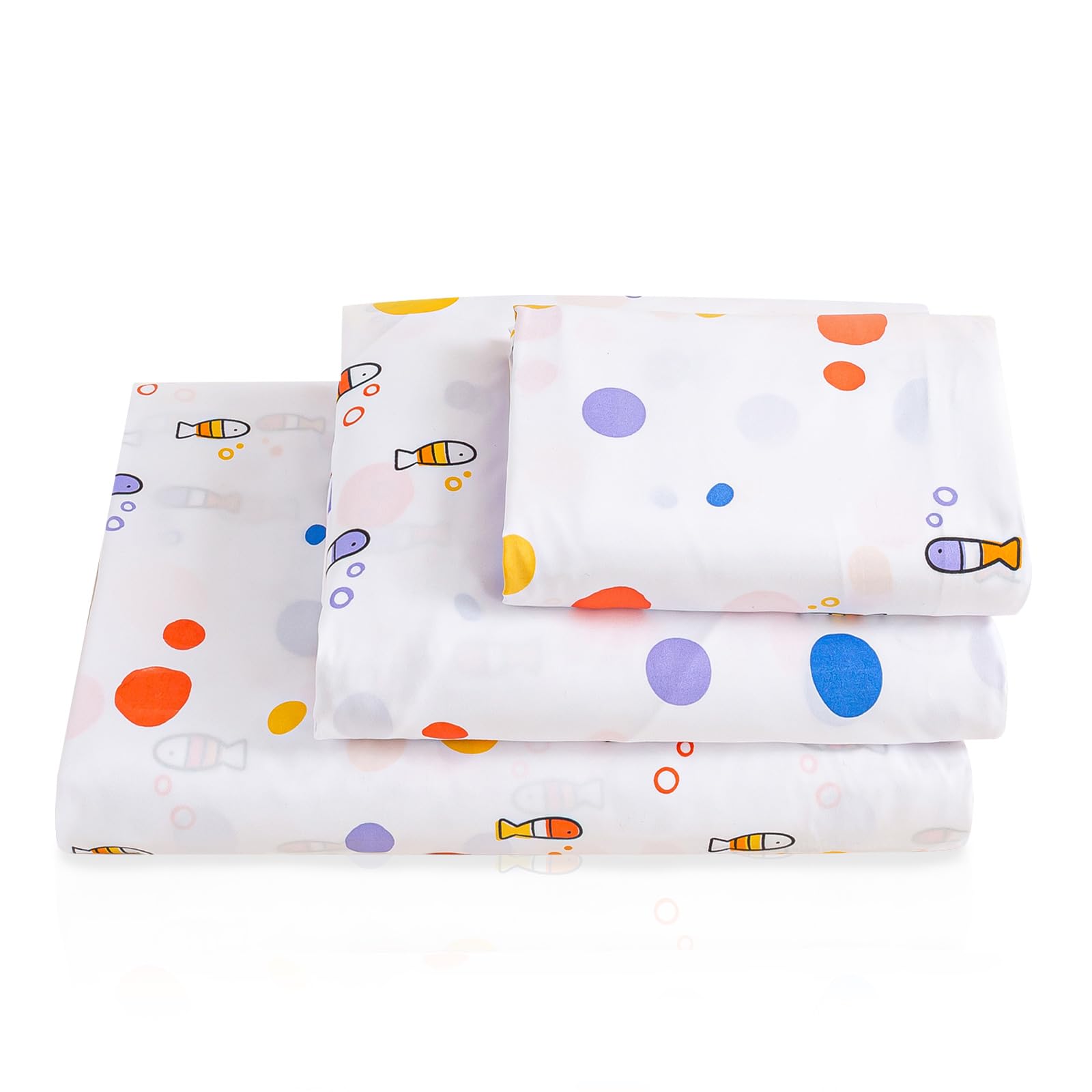 LONAVA Twin Size Printed Kids Sheet Set - 3 Piece Wrinkle-Free Luxurious Soft Microfiber Sheet, Oeko-TEX Certified, Deep Pocket, Breathable & Elastic, Dotty Fish