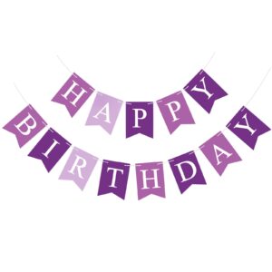 waenerec purple happy birthday banner sign happy birthday bunting banner garland for kids girl woman birthday tea party decorations bunting flag birthday party supplies